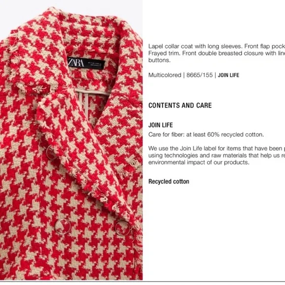 Zara textured houndstooth coat red - Picture 7 of 14